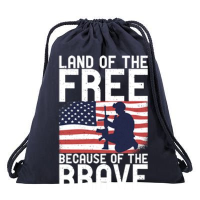 Land Of The Free Because Of The Brave Memorial Day Funny Gift Drawstring Bag