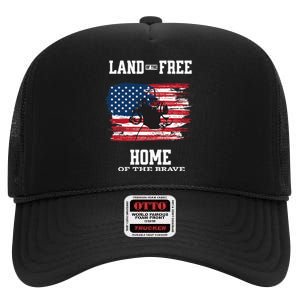 Land Of The Free Home Of The Brave - American Football Pride High Crown Mesh Back Trucker Hat