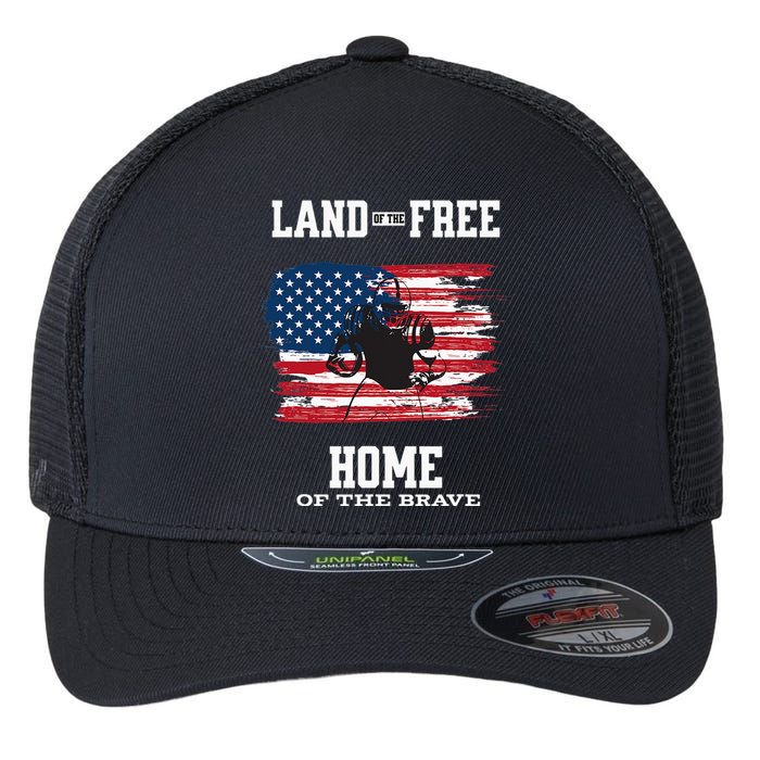 Land Of The Free Home Of The Brave - American Football Pride Flexfit Unipanel Trucker Cap