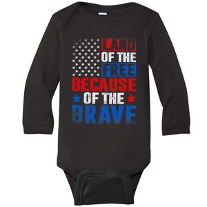 Land Of The Free Because Of The Brave Usa Flag Memorial Day Baby Long Sleeve Bodysuit