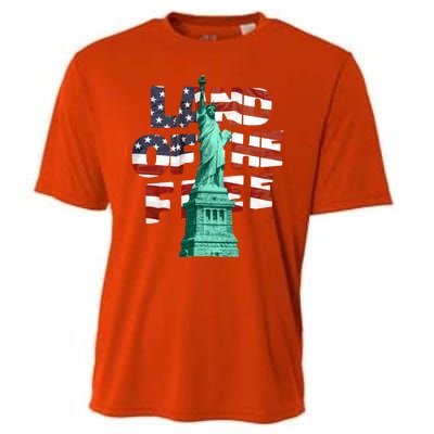 Land Of The Free Statue Of Liberty American Flag Cooling Performance Crew T-Shirt