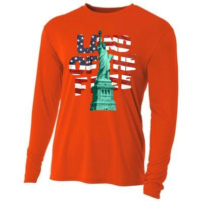 Land Of The Free Statue Of Liberty American Flag Cooling Performance Long Sleeve Crew