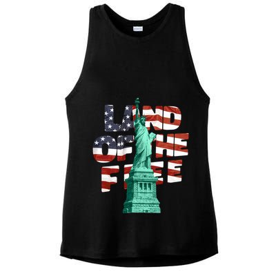 Land Of The Free Statue Of Liberty American Flag Ladies PosiCharge Tri-Blend Wicking Tank