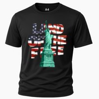 Land Of The Free Statue Of Liberty American Flag Cooling Performance Crew T-Shirt