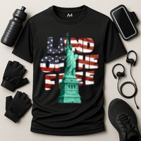Land Of The Free Statue Of Liberty American Flag Cooling Performance Crew T-Shirt