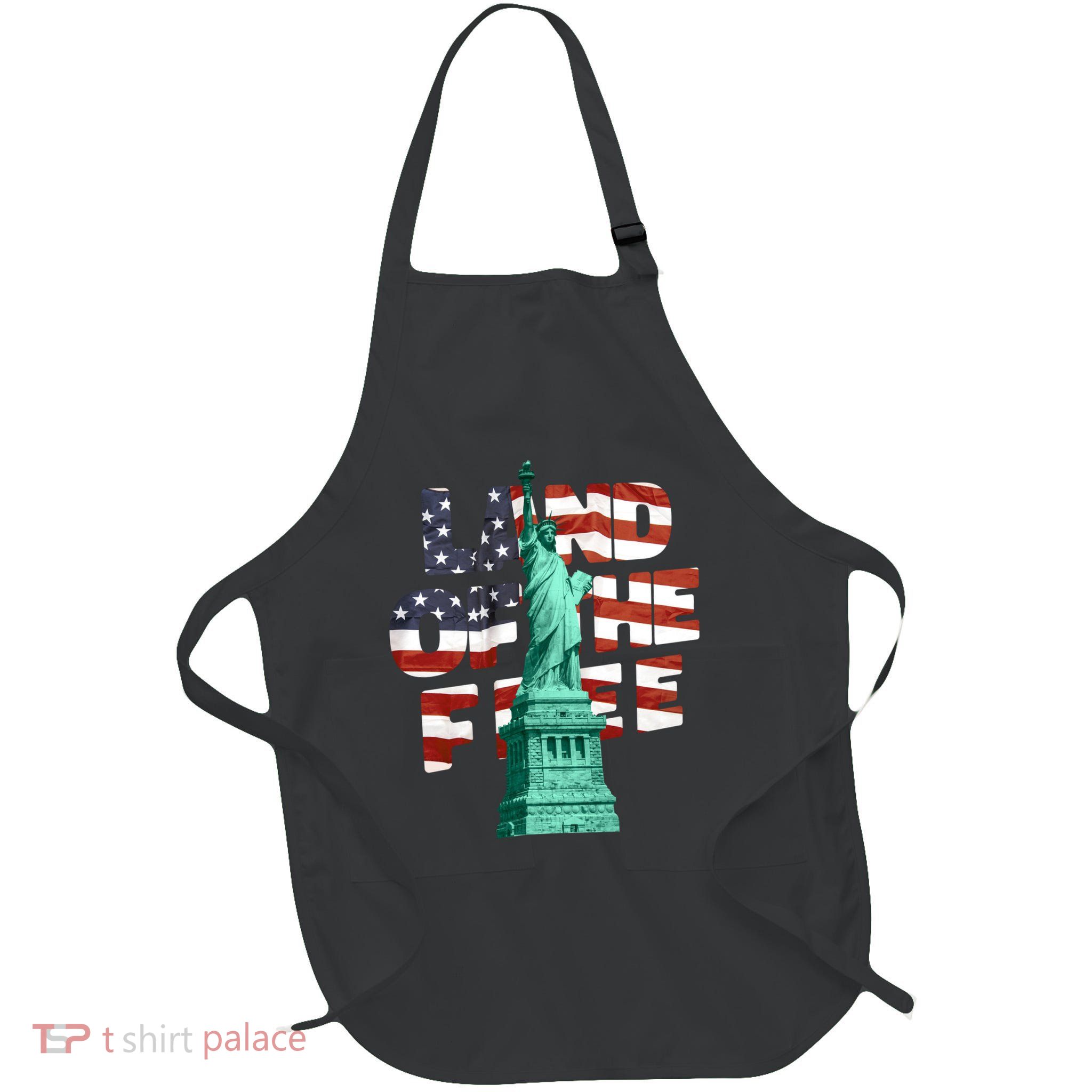 Land Of The Free Statue Of Liberty American Flag Full-Length Apron With Pockets