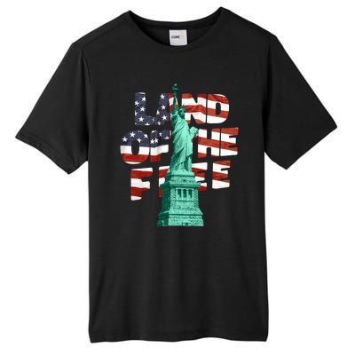 Land Of The Free Statue Of Liberty American Flag Tall Fusion ChromaSoft Performance T-Shirt