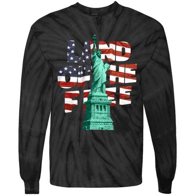 Land Of The Free Statue Of Liberty American Flag Tie-Dye Long Sleeve Shirt