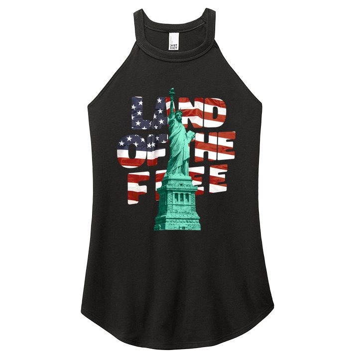 Land Of The Free Statue Of Liberty American Flag Women's Perfect Tri Rocker Tank