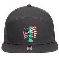 Land Of The Free Statue Of Liberty American Flag 7 Panel Mesh Trucker Snapback Hat
