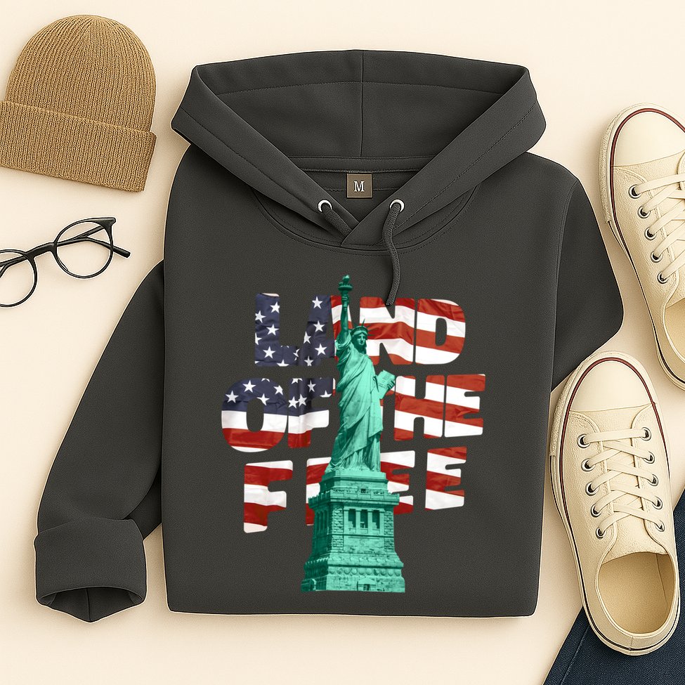 Land Of The Free Statue Of Liberty American Flag Hoodie