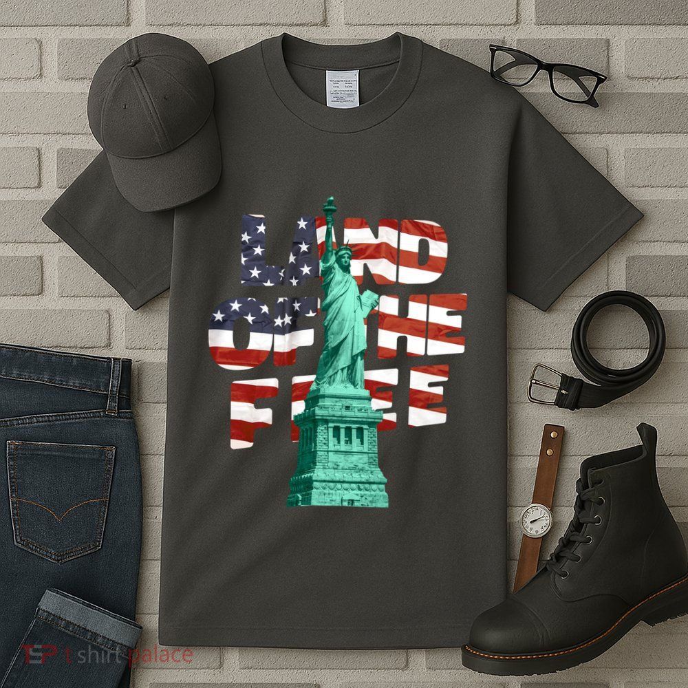 Land Of The Free Statue Of Liberty American Flag Tall T-Shirt