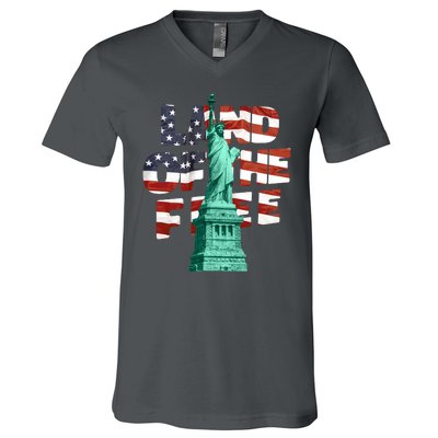 Land Of The Free Statue Of Liberty American Flag V-Neck T-Shirt