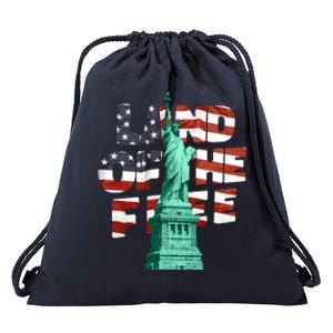 Land Of The Free Statue Of Liberty American Flag Drawstring Bag