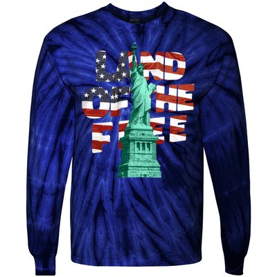 Land Of The Free Statue Of Liberty American Flag Tie-Dye Long Sleeve Shirt