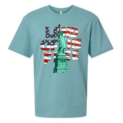 Land Of The Free Statue Of Liberty American Flag Sueded Cloud Jersey T-Shirt