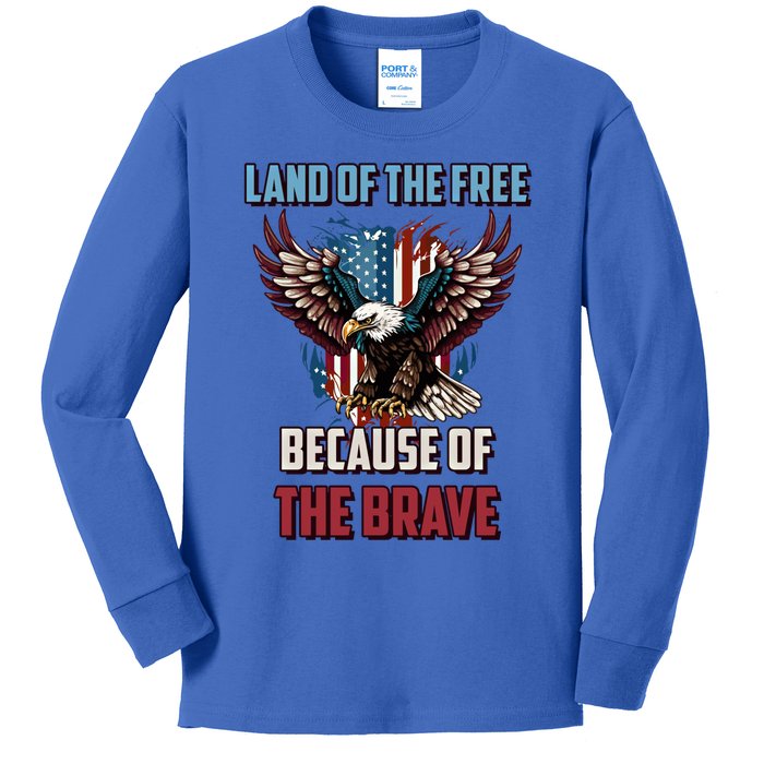 Land Of The Free Because Of The Brave Usa American Patriotic Gift Kids Long Sleeve Shirt