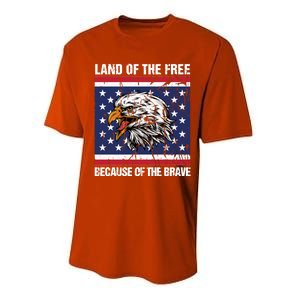 Land Of The Free Because Of The Brave Patriotic Gift Meaningful Gift Performance Sprint T-Shirt