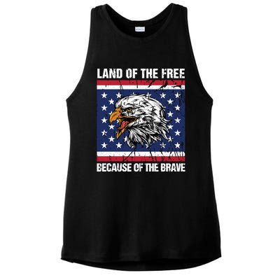 Land Of The Free Because Of The Brave Patriotic Gift Meaningful Gift Ladies PosiCharge Tri-Blend Wicking Tank