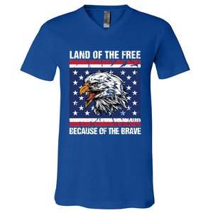 Land Of The Free Because Of The Brave Patriotic Gift Meaningful Gift V-Neck T-Shirt