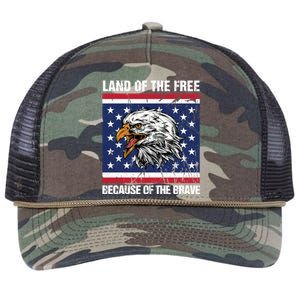 Land Of The Free Because Of The Brave Patriotic Gift Meaningful Gift Retro Rope Trucker Hat Cap