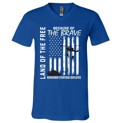 Land Of The Free Because Of The Brave Red Gift Friday Flag Cool Gift V-Neck T-Shirt