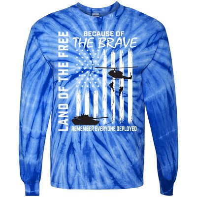 Land Of The Free Because Of The Brave Red Gift Friday Flag Cool Gift Tie-Dye Long Sleeve Shirt