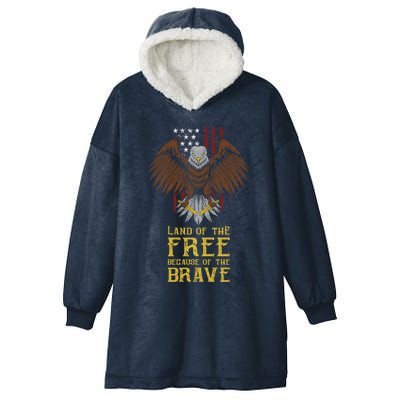 Land Of The Free Because Of The Brave Eagle Over Flag Gift Hooded Wearable Blanket