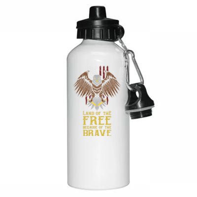 Land Of The Free Because Of The Brave Eagle Over Flag Gift Aluminum Water Bottle