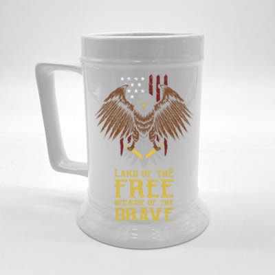 Land Of The Free Because Of The Brave Eagle Over Flag Gift Beer Stein