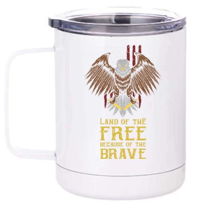 Land Of The Free Because Of The Brave Eagle Over Flag Gift 12 oz Stainless Steel Tumbler Cup