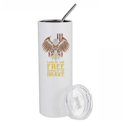 Land Of The Free Because Of The Brave Eagle Over Flag Gift Stainless Steel Tumbler