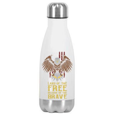 Land Of The Free Because Of The Brave Eagle Over Flag Gift Stainless Steel Insulated Water Bottle