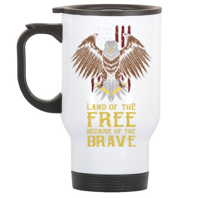 Land Of The Free Because Of The Brave Eagle Over Flag Gift Stainless Steel Travel Mug