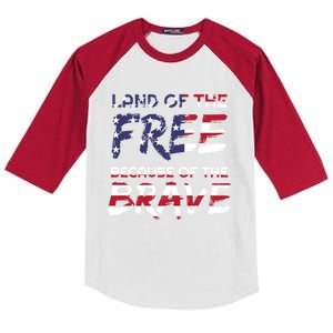 Land Of The Free Because Of The Brave Stars And Stripes Gift Kids Colorblock Raglan Jersey