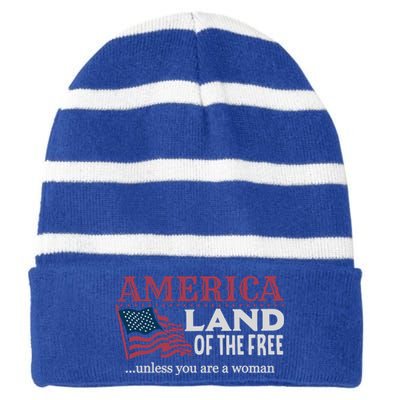 Land Of The Free Unless You're A Gift Striped Beanie with Solid Band