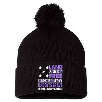 Land Of The Free Because My Daddy Is Brave Military Child Pom Pom 12in Knit Beanie