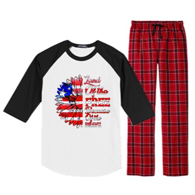 Land Of The Free Because Of The Brave Gift 4th Of July Gift Raglan Sleeve Pajama Set