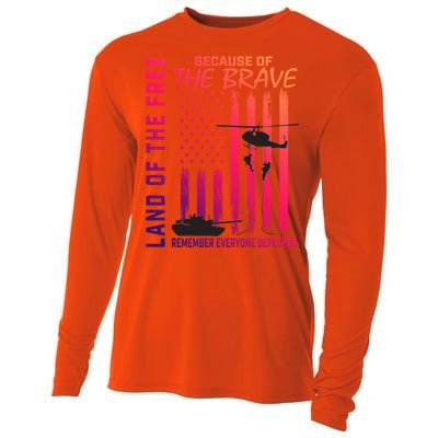 Land Of The Free Because Of The Brave Red Gift Friday Flag Gift Cooling Performance Long Sleeve Crew