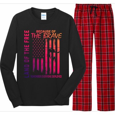 Land Of The Free Because Of The Brave Red Gift Friday Flag Gift Long Sleeve Pajama Set