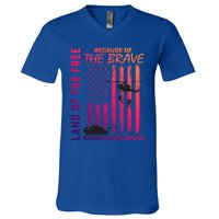 Land Of The Free Because Of The Brave Red Gift Friday Flag Gift V-Neck T-Shirt