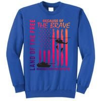 Land Of The Free Because Of The Brave Red Gift Friday Flag Gift Tall Sweatshirt