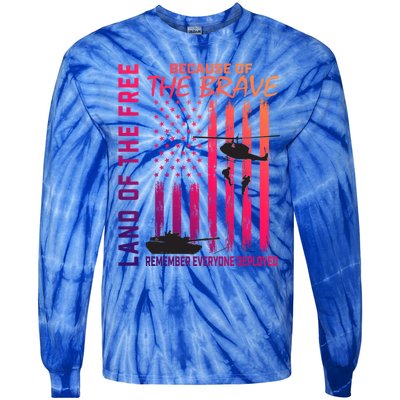 Land Of The Free Because Of The Brave Red Gift Friday Flag Gift Tie-Dye Long Sleeve Shirt