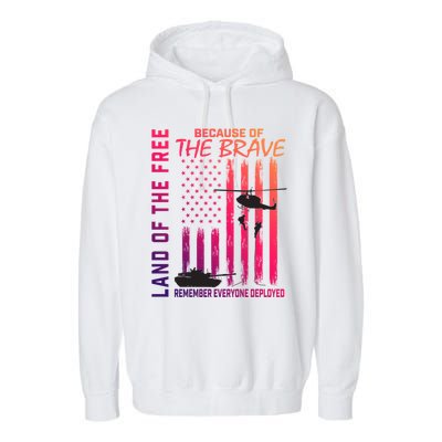 Land Of The Free Because Of The Brave Red Gift Friday Flag Gift Garment-Dyed Fleece Hoodie