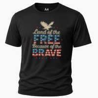 Land of the Free Because of the Brave Cooling Performance Crew T-Shirt