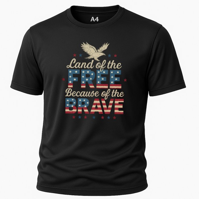Land of the Free Because of the Brave Cooling Performance Crew T-Shirt