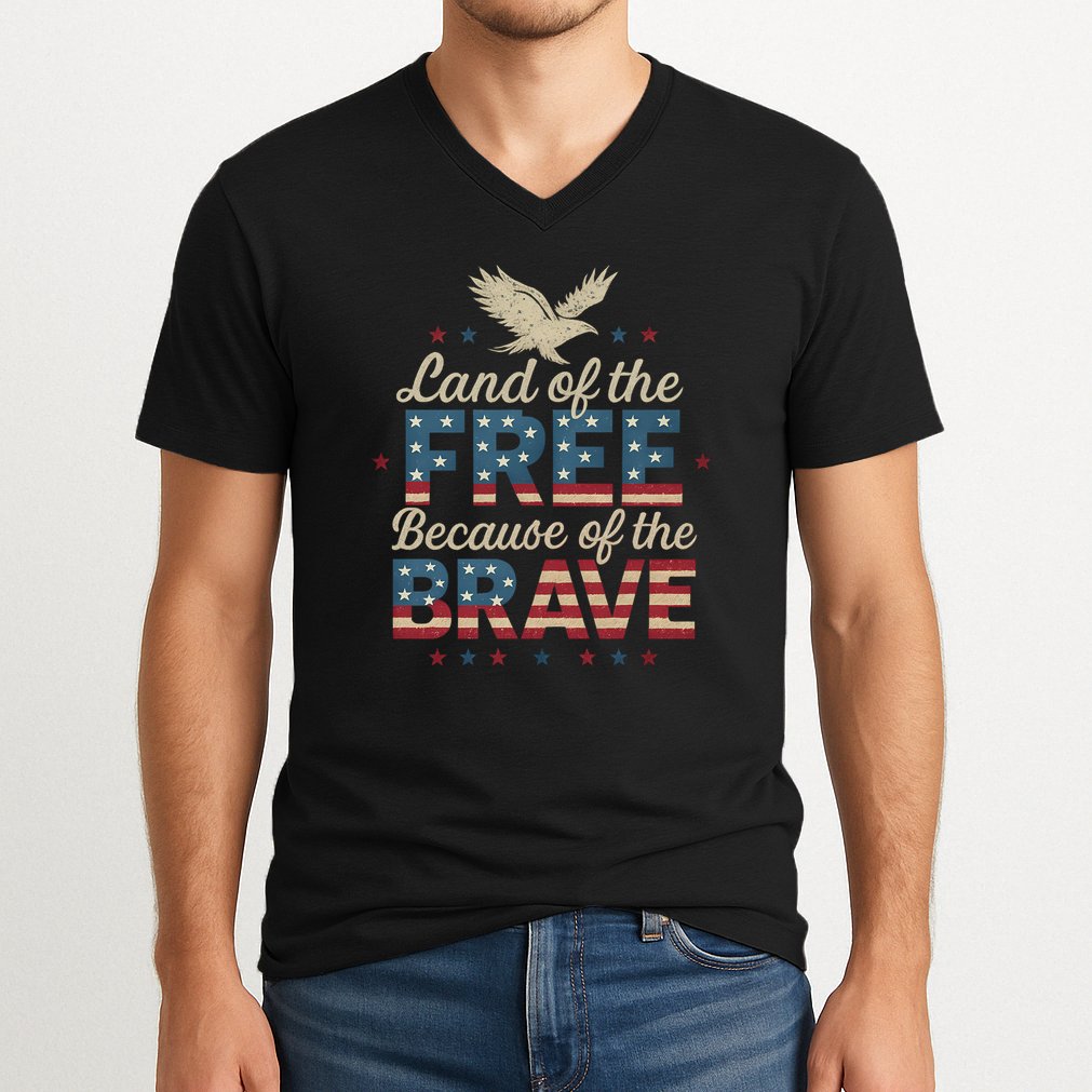 Land of the Free Because of the Brave V-Neck T-Shirt
