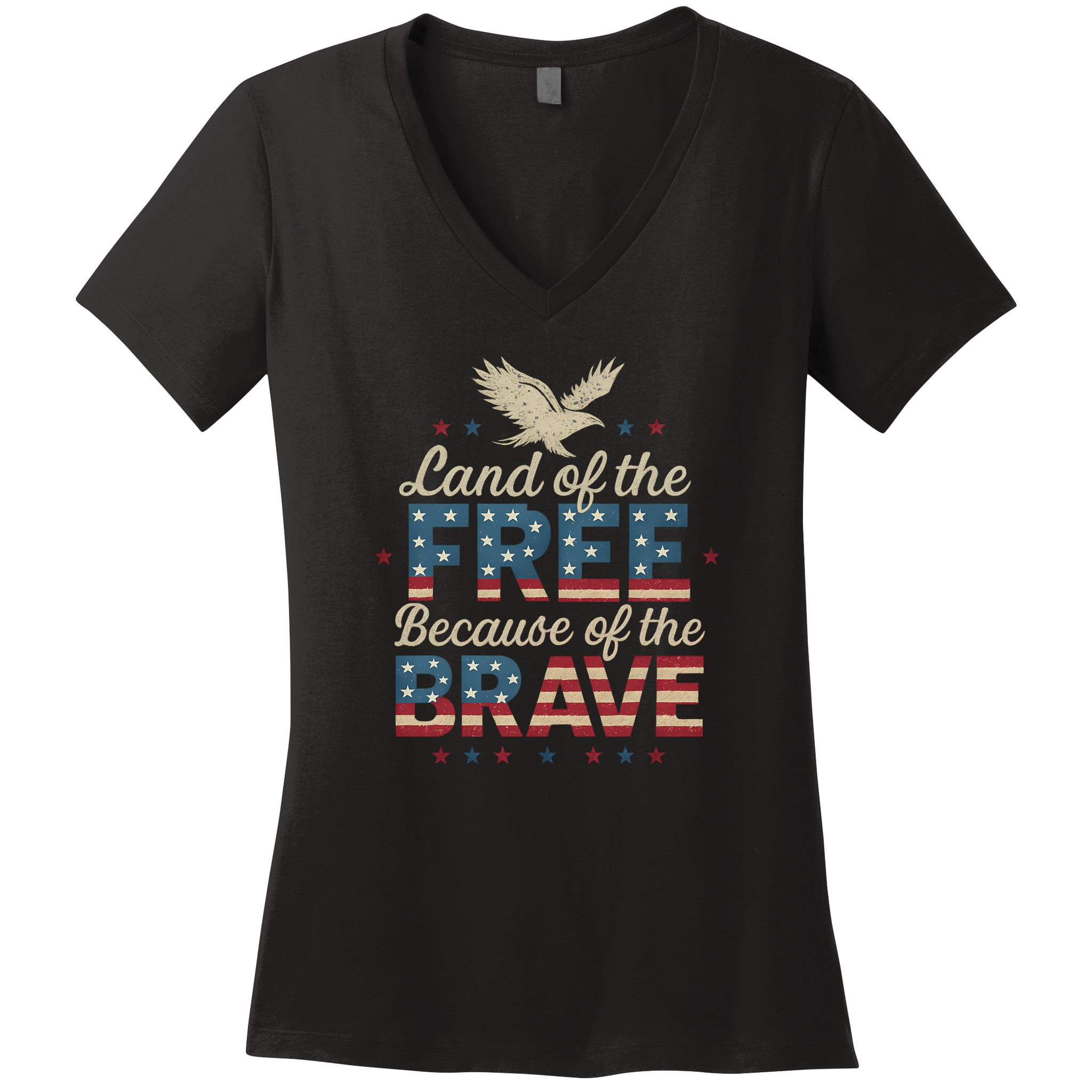 Land of the Free Because of the Brave Women's V-Neck T-Shirt