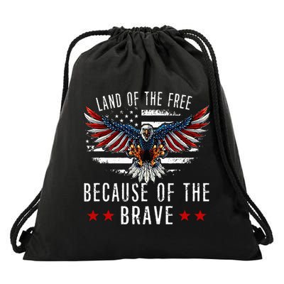 Land Of The Free Because Of The Brave Memorial Day Patriotic Drawstring Bag