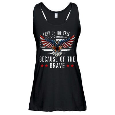 Land Of The Free Because Of The Brave Memorial Day Patriotic Ladies Essential Flowy Tank